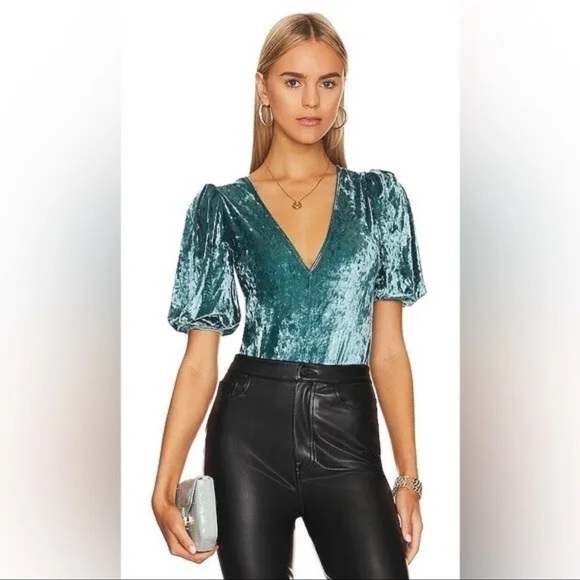 NWT Free People Dont You Wish Velvet Bodysuit in deep teal - Picture 3 of 5